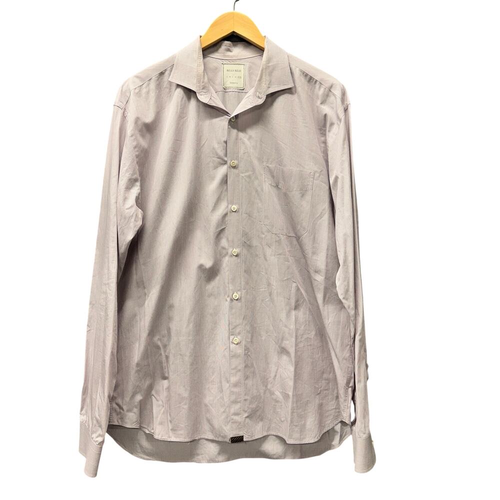 Billy Reid Button Down Shirt Purple Stripe Cotton Standard Cut Mens XXL Italy